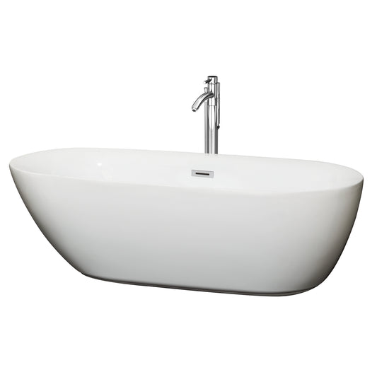 71 inch Freestanding Bathtub in White with Floor Mounted Faucet, Drain and Overflow Trim - Luxe Bathroom Vanities Luxury Bathroom Fixtures Bathroom Furniture