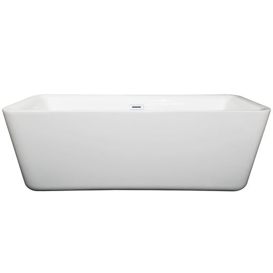 Wyndham Collection Emily 69 Inch Freestanding Bathtub in White with Shiny White Drain and Overflow Trim - Luxe Bathroom Vanities