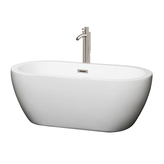 60 inch Freestanding Bathtub in White with Floor Mounted Faucet, Drain and Overflow Trim - Luxe Bathroom Vanities Luxury Bathroom Fixtures Bathroom Furniture
