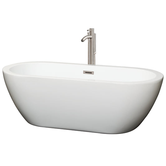 68 inch Freestanding Bathtub in White with Floor Mounted Faucet, Drain and Overflow Trim - Luxe Bathroom Vanities Luxury Bathroom Fixtures Bathroom Furniture
