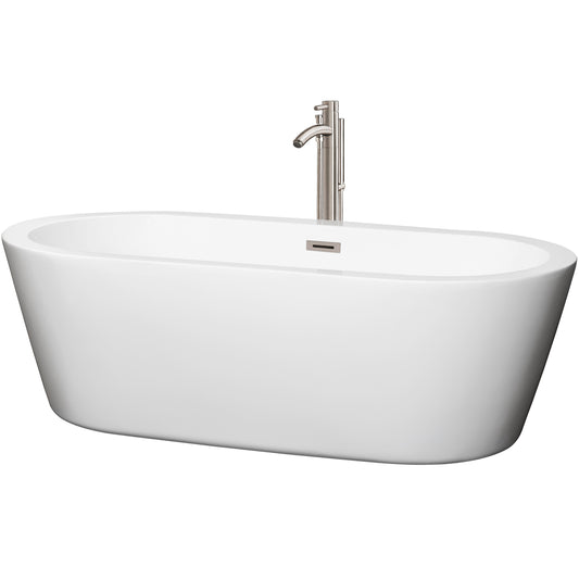 71 inch Freestanding Bathtub in White with Floor Mounted Faucet, Drain and Overflow Trim - Luxe Bathroom Vanities Luxury Bathroom Fixtures Bathroom Furniture