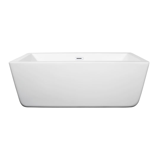 Wyndham Collection Laura 59 Inch Freestanding Bathtub in White with Shiny White Drain and Overflow Trim - Luxe Bathroom Vanities