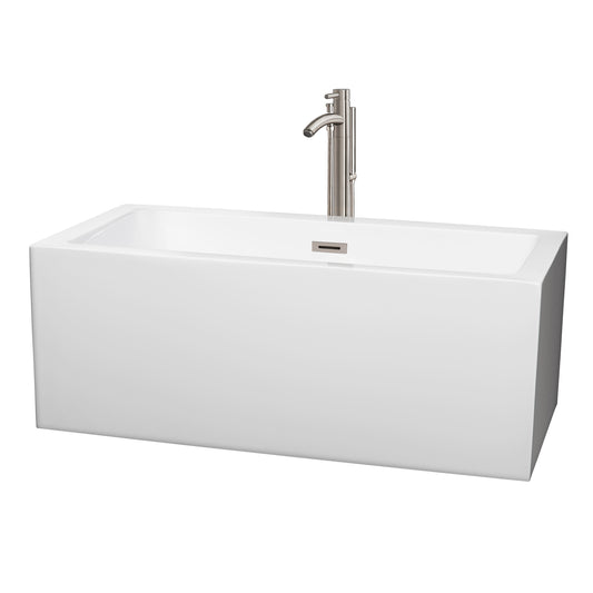 60 inch Freestanding Bathtub in White with Floor Mounted Faucet, Drain and Overflow Trim - Luxe Bathroom Vanities Luxury Bathroom Fixtures Bathroom Furniture