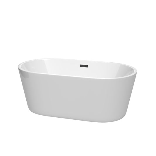 Wyndham Collection Carissa Freestanding Bathtub in White with Matte Black Drain and Overflow Trim - Luxe Bathroom Vanities