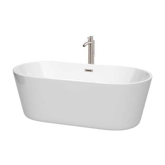 67 inch Freestanding Bathtub in White with Floor Mounted Faucet, Drain and Overflow Trim - Luxe Bathroom Vanities Luxury Bathroom Fixtures Bathroom Furniture