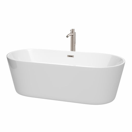 71 inch Freestanding Bathtub in White with Floor Mounted Faucet, Drain and Overflow Trim - Luxe Bathroom Vanities Luxury Bathroom Fixtures Bathroom Furniture