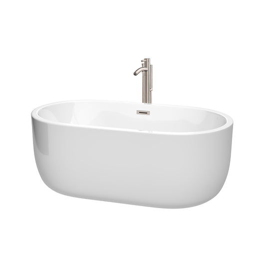 60 inch Freestanding Bathtub in White with Floor Mounted Faucet, Drain and Overflow Trim - Luxe Bathroom Vanities Luxury Bathroom Fixtures Bathroom Furniture
