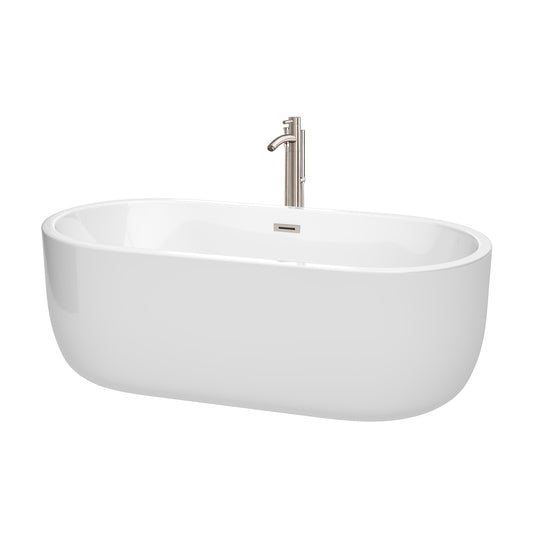 67 inch Freestanding Bathtub in White with Floor Mounted Faucet, Drain and Overflow Trim - Luxe Bathroom Vanities Luxury Bathroom Fixtures Bathroom Furniture