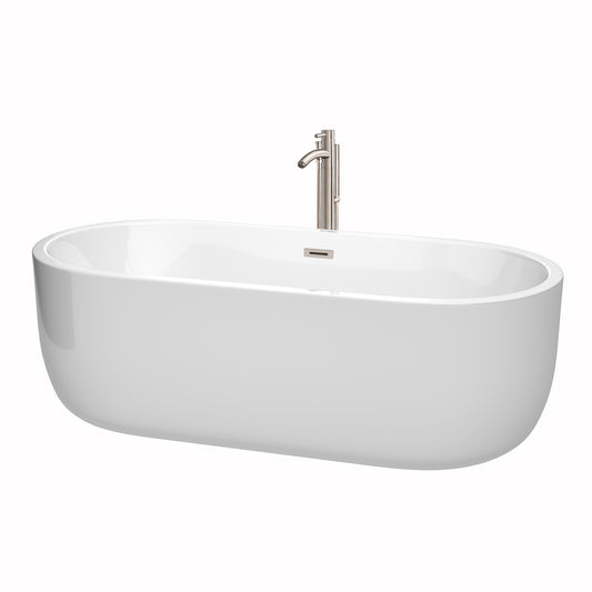71 inch Freestanding Bathtub in White with Floor Mounted Faucet, Drain and Overflow Trim - Luxe Bathroom Vanities Luxury Bathroom Fixtures Bathroom Furniture