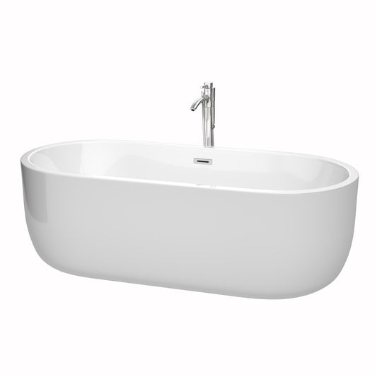 71 inch Freestanding Bathtub in White with Floor Mounted Faucet, Drain and Overflow Trim - Luxe Bathroom Vanities Luxury Bathroom Fixtures Bathroom Furniture