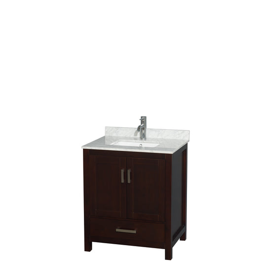 30 inch Single Bathroom Vanity in Espresso, White Carrara Marble Countertop, Undermount Square Sink, and No Mirror - Luxe Bathroom Vanities Luxury Bathroom Fixtures Bathroom Furniture