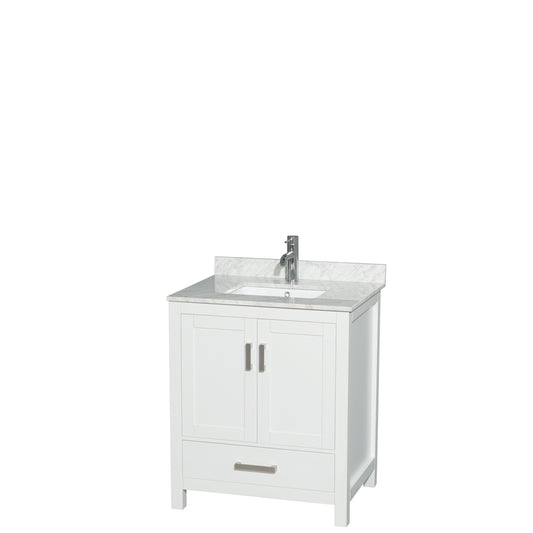 30 inch Single Bathroom Vanity in White, White Carrara Marble Countertop, Undermount Square Sink, and No Mirror - Luxe Bathroom Vanities Luxury Bathroom Fixtures Bathroom Furniture