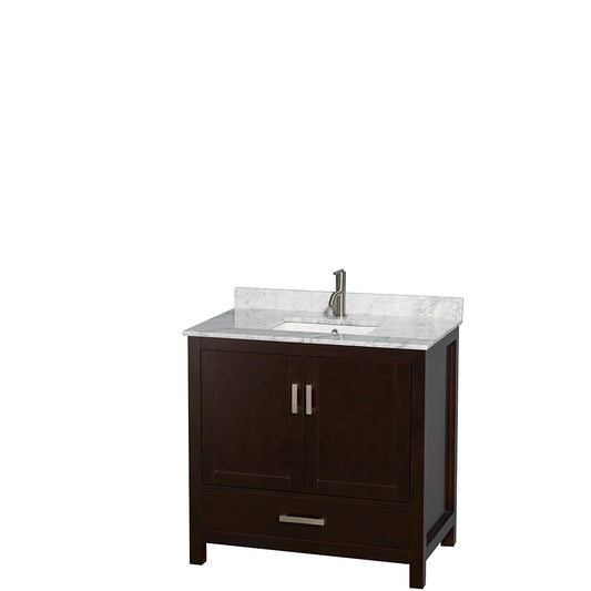 36 inch Single Bathroom Vanity in Espresso, White Carrara Marble Countertop, Undermount Square Sink, and No Mirror - Luxe Bathroom Vanities Luxury Bathroom Fixtures Bathroom Furniture