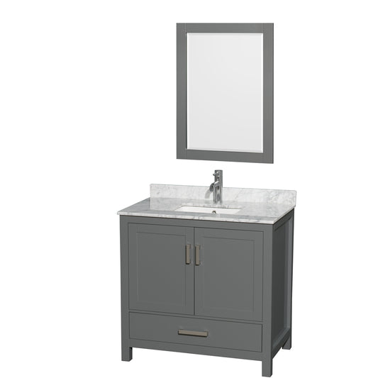 36 inch Single Bathroom Vanity in Dark Gray, White Carrara Marble Countertop, Undermount Square Sink, and 24 inch Mirror - Luxe Bathroom Vanities Luxury Bathroom Fixtures Bathroom Furniture