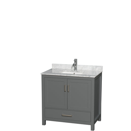36 inch Single Bathroom Vanity in Dark Gray, White Carrara Marble Countertop, Undermount Square Sink, and No Mirror - Luxe Bathroom Vanities Luxury Bathroom Fixtures Bathroom Furniture