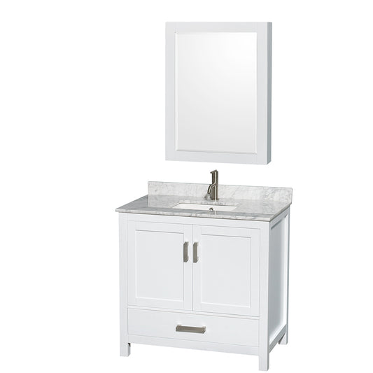 36 inch Single Bathroom Vanity in White, White Carrara Marble Countertop, Undermount Square Sink, and Medicine Cabinet - Luxe Bathroom Vanities Luxury Bathroom Fixtures Bathroom Furniture