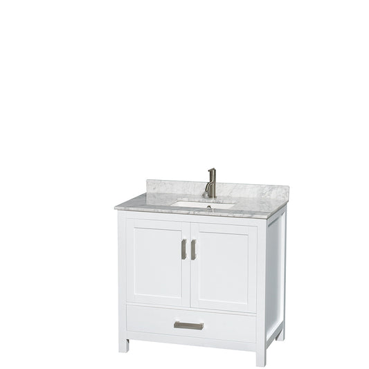 36 inch Single Bathroom Vanity in White, White Carrara Marble Countertop, Undermount Square Sink, and No Mirror - Luxe Bathroom Vanities Luxury Bathroom Fixtures Bathroom Furniture