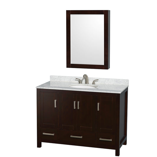 48 inch Single Bathroom Vanity in Espresso, White Carrara Marble Countertop, Undermount Oval Sink, and Medicine Cabinet - Luxe Bathroom Vanities Luxury Bathroom Fixtures Bathroom Furniture
