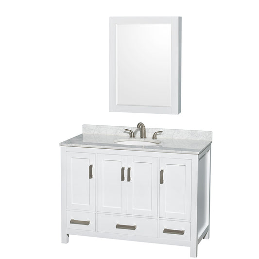 48 inch Single Bathroom Vanity in White, White Carrara Marble Countertop, Undermount Oval Sink, and Medicine Cabinet - Luxe Bathroom Vanities Luxury Bathroom Fixtures Bathroom Furniture