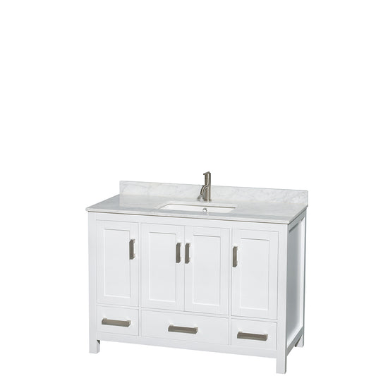 48 inch Single Bathroom Vanity in White, White Carrara Marble Countertop, Undermount Square Sink, and No Mirror - Luxe Bathroom Vanities Luxury Bathroom Fixtures Bathroom Furniture