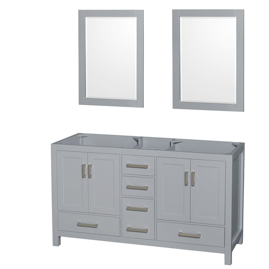 60 inch Double Bathroom Vanity in Gray, No Countertop, No Sinks, and 24 inch Mirrors - Luxe Bathroom Vanities Luxury Bathroom Fixtures Bathroom Furniture