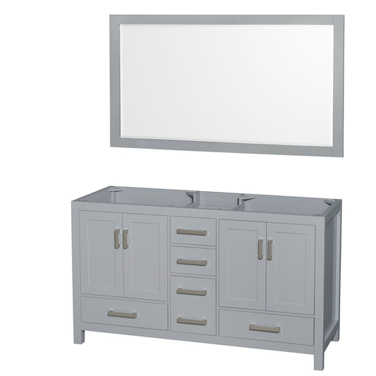 60 inch Double Bathroom Vanity in Gray, No Countertop, No Sinks, and 58 inch Mirror - Luxe Bathroom Vanities Luxury Bathroom Fixtures Bathroom Furniture