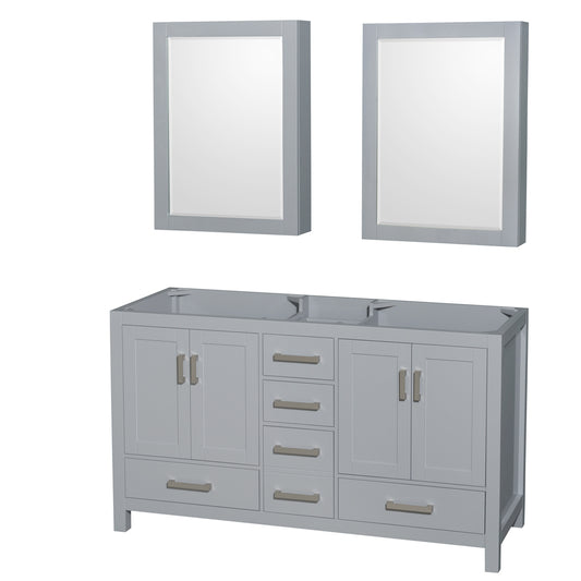 60 inch Double Bathroom Vanity in Gray, No Countertop, No Sinks, and Medicine Cabinets - Luxe Bathroom Vanities Luxury Bathroom Fixtures Bathroom Furniture