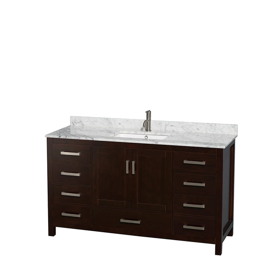 60 inch Single Bathroom Vanity in Espresso, White Carrara Marble Countertop, Undermount Square Sink, and No Mirror - Luxe Bathroom Vanities Luxury Bathroom Fixtures Bathroom Furniture