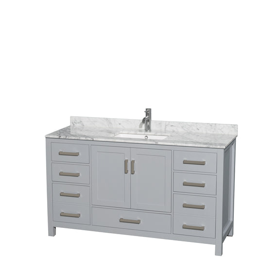 60 inch Single Bathroom Vanity in Gray, White Carrara Marble Countertop, Undermount Square Sink, and No Mirror - Luxe Bathroom Vanities Luxury Bathroom Fixtures Bathroom Furniture