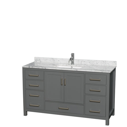 60 inch Single Bathroom Vanity in Dark Gray, White Carrara Marble Countertop, Undermount Square Sink, and No Mirror - Luxe Bathroom Vanities Luxury Bathroom Fixtures Bathroom Furniture