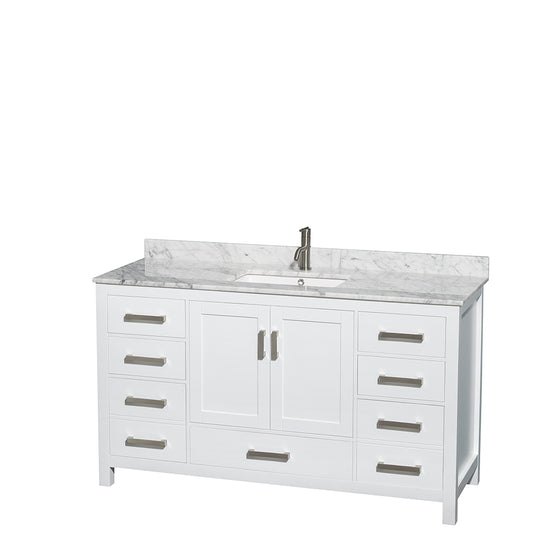 60 inch Single Bathroom Vanity in White, White Carrara Marble Countertop, Undermount Square Sink, and No Mirror - Luxe Bathroom Vanities Luxury Bathroom Fixtures Bathroom Furniture
