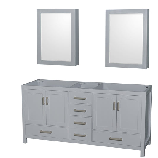 72 inch Double Bathroom Vanity in Gray, No Countertop, No Sink, and Medicine Cabinets - Luxe Bathroom Vanities Luxury Bathroom Fixtures Bathroom Furniture