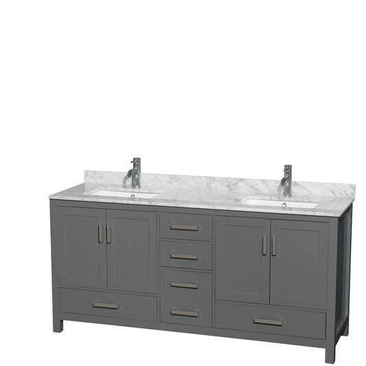 72 inch Double Bathroom Vanity in Dark Gray, White Carrara Marble Countertop, Undermount Square Sinks, and No Mirror - Luxe Bathroom Vanities Luxury Bathroom Fixtures Bathroom Furniture
