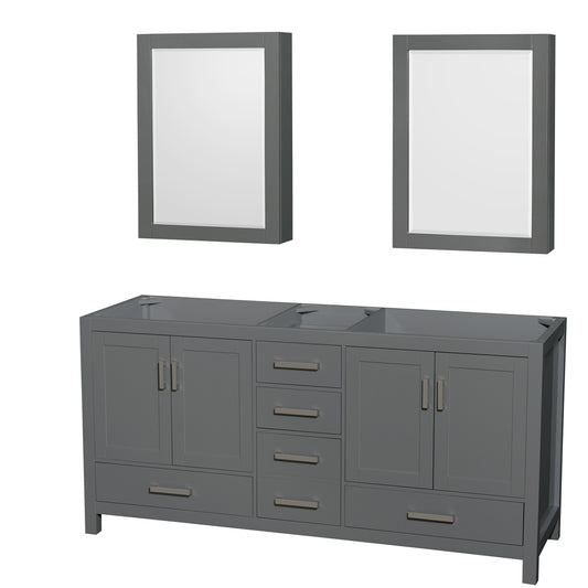 72 inch Double Bathroom Vanity in Dark Gray, No Countertop, No Sink, and Medicine Cabinets - Luxe Bathroom Vanities Luxury Bathroom Fixtures Bathroom Furniture