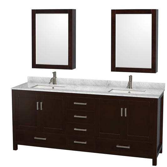 80 inch Double Bathroom Vanity in Espresso, White Carrara Marble Countertop, Undermount Square Sinks, and Medicine Cabinets - Luxe Bathroom Vanities Luxury Bathroom Fixtures Bathroom Furniture