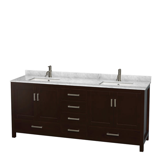 80 inch Double Bathroom Vanity in Espresso, White Carrara Marble Countertop, Undermount Square Sinks, and No Mirror - Luxe Bathroom Vanities Luxury Bathroom Fixtures Bathroom Furniture