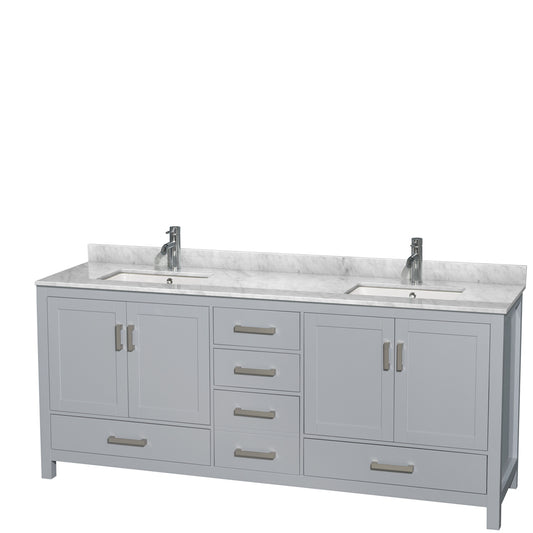 80 inch Double Bathroom Vanity in Gray, White Carrara Marble Countertop, Undermount Square Sinks, and No Mirror - Luxe Bathroom Vanities Luxury Bathroom Fixtures Bathroom Furniture