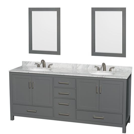 80 inch Double Bathroom Vanity in Dark Gray, White Carrara Marble Countertop, Undermount Oval Sinks, and 24 inch Mirrors - Luxe Bathroom Vanities Luxury Bathroom Fixtures Bathroom Furniture