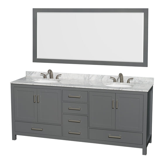 80 inch Double Bathroom Vanity in Dark Gray, White Carrara Marble Countertop, Undermount Oval Sinks, and 70 inch Mirror - Luxe Bathroom Vanities Luxury Bathroom Fixtures Bathroom Furniture