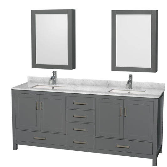 80 inch Double Bathroom Vanity in Dark Gray, White Carrara Marble Countertop, Undermount Square Sinks, and Medicine Cabinets - Luxe Bathroom Vanities Luxury Bathroom Fixtures Bathroom Furniture
