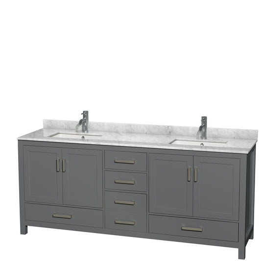 80 inch Double Bathroom Vanity in Dark Gray, White Carrara Marble Countertop, Undermount Square Sinks, and No Mirror - Luxe Bathroom Vanities Luxury Bathroom Fixtures Bathroom Furniture
