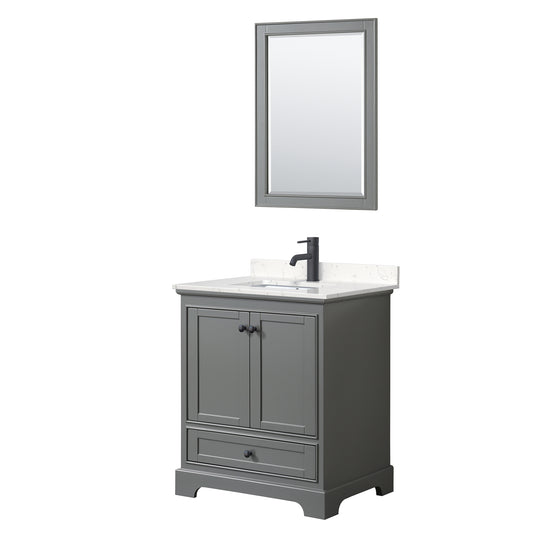 Wyndham Deborah 30 Inch Single Bathroom Vanity, Cultured Marble Countertop, Undermount Square Sink in Matte Black Trim with 24 Inch Mirror - Luxe Bathroom Vanities