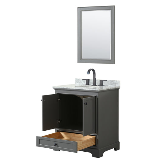 Wyndham Deborah 30 Inch Single Bathroom Vanity Undermount Oval Sink in Matte Black Trim with 24 Inch Mirror - Luxe Bathroom Vanities