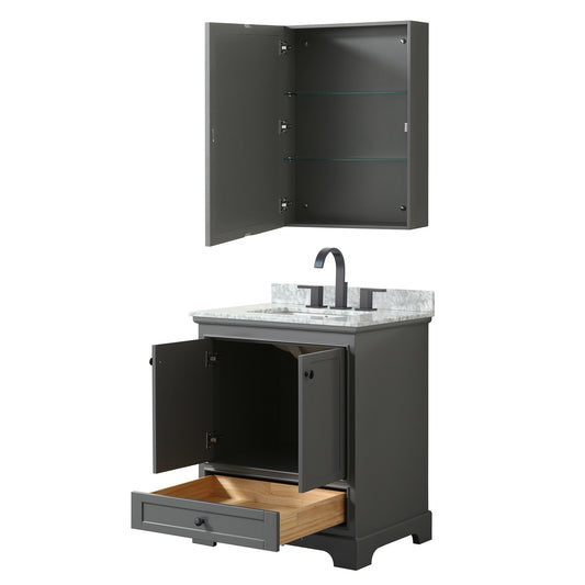 Wyndham Deborah 30 Inch Single Bathroom Vanity Undermount Square Sink in Matte Black Trim with Medicine Cabinet - Luxe Bathroom Vanities