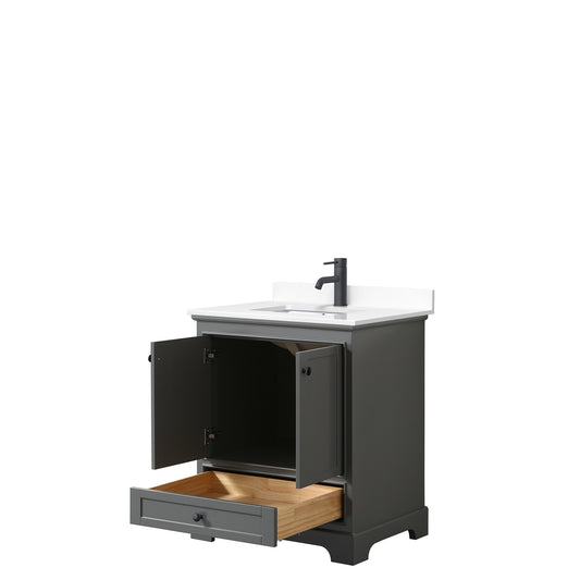 Wyndham Deborah 30 Inch Single Bathroom Vanity White Cultured Marble Countertop with Undermount Square Sink in Matte Black Trim - Luxe Bathroom Vanities