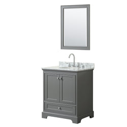 30 Inch Single Bathroom Vanity, White Carrara Marble Countertop, Undermount Oval Sink, and 24 Inch Mirror - Luxe Bathroom Vanities Luxury Bathroom Fixtures Bathroom Furniture