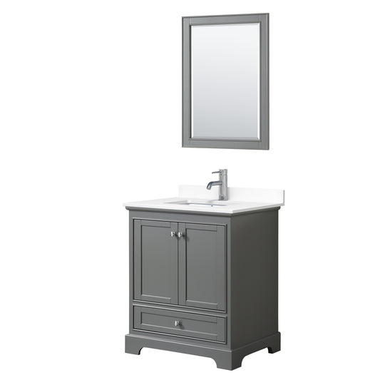 Wyndham Collection Deborah 30 Inch Single Bathroom Vanity in White Cultured Marble Countertop, Undermount Square Sink, 24 Inch Mirror - Luxe Bathroom Vanities