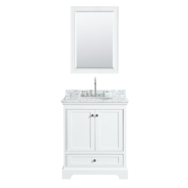 30 Inch Single Bathroom Vanity, White Carrara Marble Countertop, Undermount Oval Sink, and Medicine Cabinet - Luxe Bathroom Vanities Luxury Bathroom Fixtures Bathroom Furniture