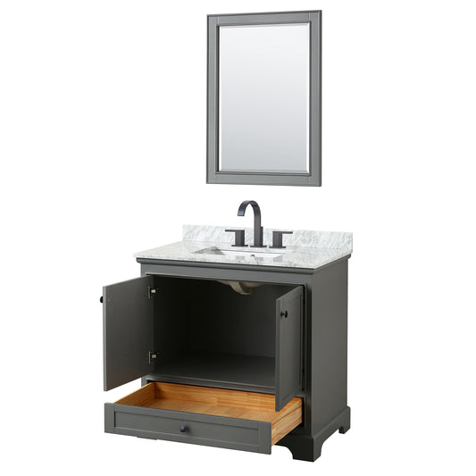 Wyndham Deborah 36 Inch Single Bathroom Vanity Undermount Square Sink in Matte Black Trim with 24 Inch Mirror - Luxe Bathroom Vanities
