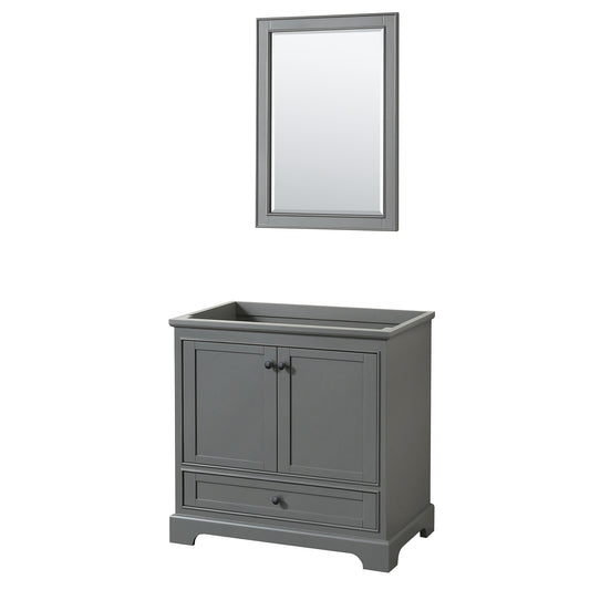 Wyndham Deborah 36 Inch Single Bathroom Vanity, No Countertop, No Sink in Matte Black Trim with 24 Inch Mirror - Luxe Bathroom Vanities